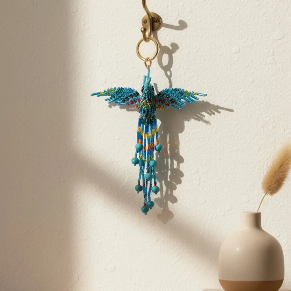 Artisan Beaded Hummingbird Bag Charm – Colorful Key Ring & Keychain Accessory - Picture 2 of 6